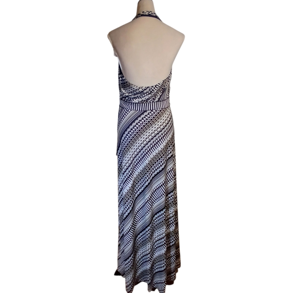 Halter Wrap Maxi Dress Slimming Geometric Print - Picture 4 of 8